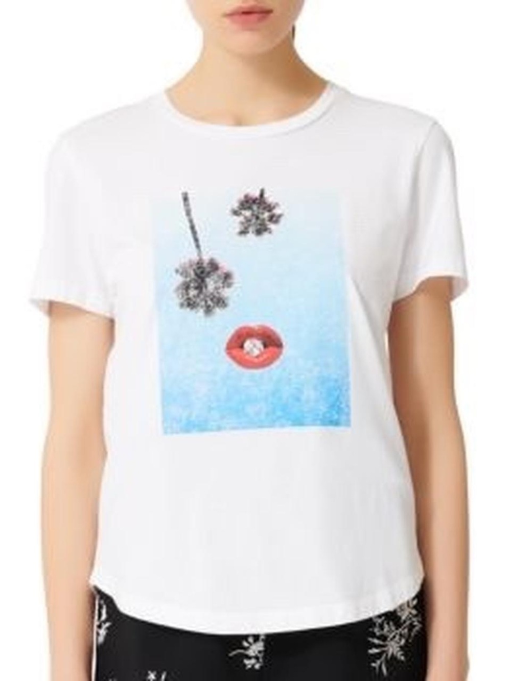 Maje | Size 1 | White Graphic Tee with Palm Print
